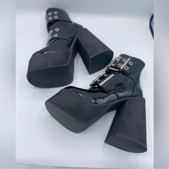 Dolls Kill Black Combat Boots with Silver Buckles - Picture 6 of 7